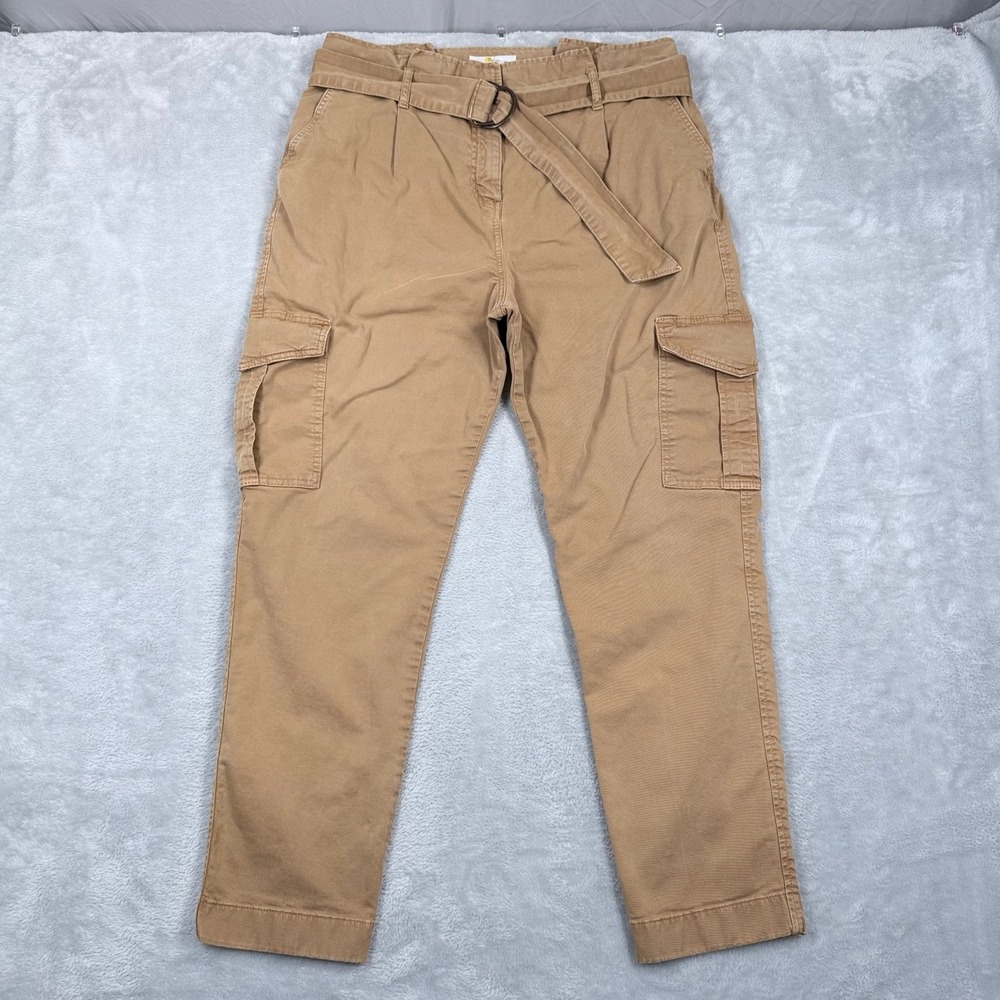 Boden High Rise Belted Cargo Pants Women 12R Tan Brown Utility Tapered